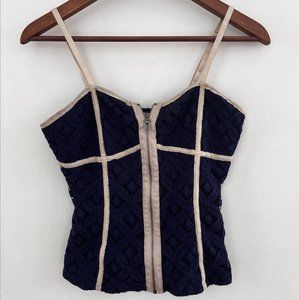 Anthropologie Coincidence & Chance Navy and Cream Bustier Zip Tank